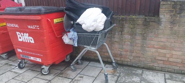 Full of rubbish. Next to the chicken shop bins -First Floor Flat, 2 Ravensbourne Road, London, SE6 4UX