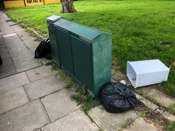Junction of Oakridge Road. Please clear flytip bags from pavement-2 Downderry Road, Bromley, BR1 5QF