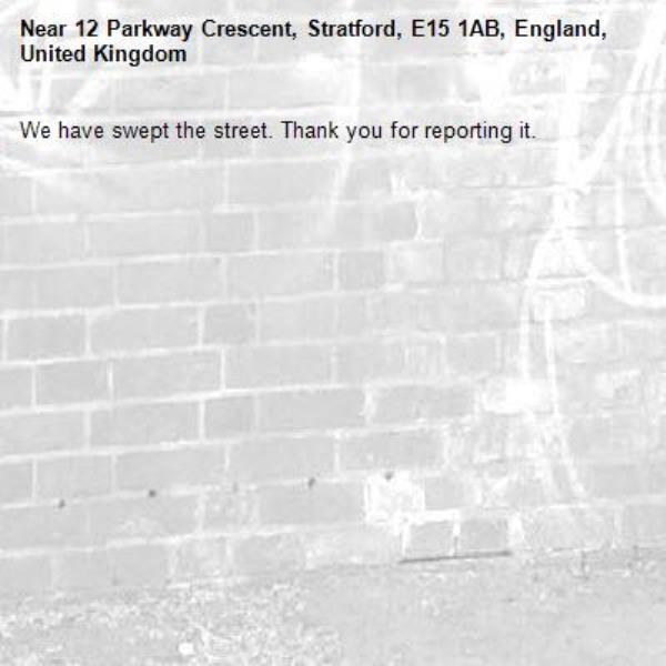 We have swept the street. Thank you for reporting it.-12 Parkway Crescent, Stratford, E15 1AB, England, United Kingdom