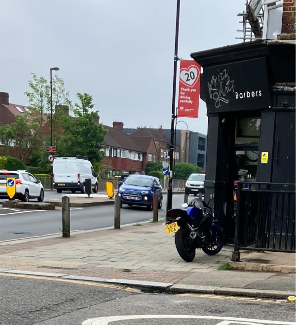 Motorcycle parked on pavement -1 Hazeldon Road, Crofton Park, London, SE4 2DD
