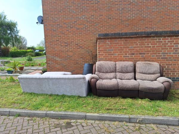 2 x sofa.  Across the road from18 Dean Wood Close-15 Reedham Road, Eastbourne, BN23 8DS