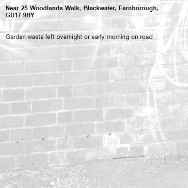 Garden waste left overnight or early morning on road-25 Woodlands Walk, Blackwater, Farnborough, GU17 9HY