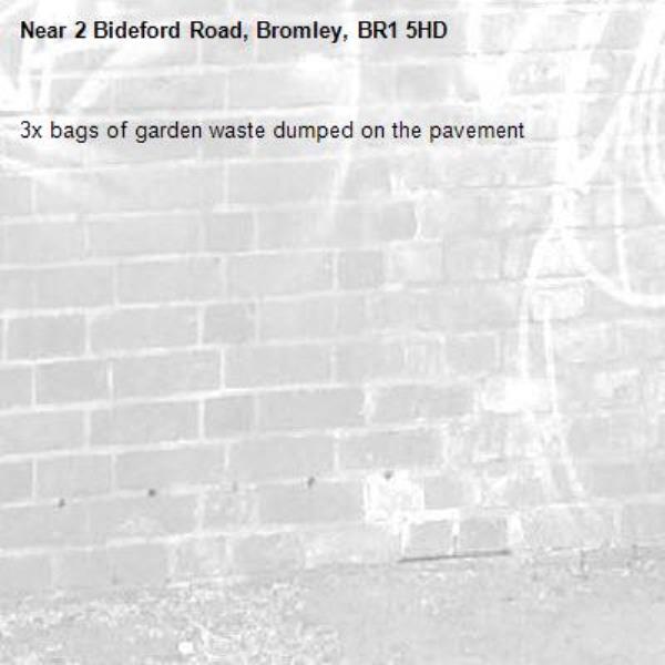 3x bags of garden waste dumped on the pavement -2 Bideford Road, Bromley, BR1 5HD