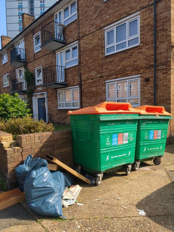Wheely bins have been left on the street for over a month. Fly tippings piled up.-1 Bisson Road, Stratford, London, E15 2RD