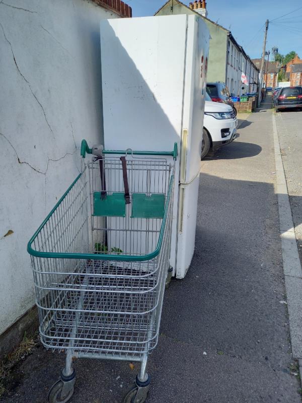 Abandoned shopping trolley and fridge freezer -35 Lysons Road, Aldershot, GU11 3ED