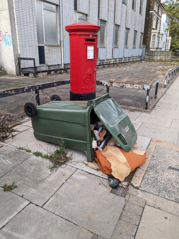 Full bin tipped over.-11A, Waldram Park Road, Forest Hill, London, SE23 2PW