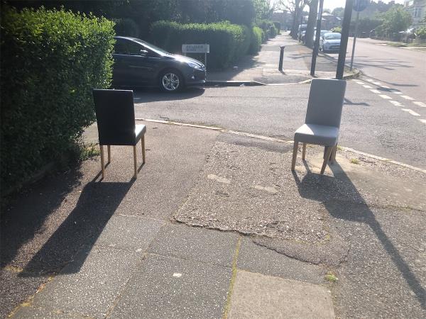 Junction of Fieldside Road. Please clear dumped chairs-83 Old Bromley Road, Bromley, BR1 4JZ