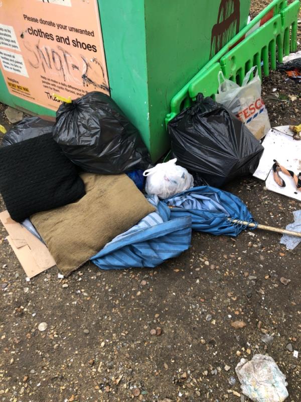 Lots of fly tipping at Huntley Court bottle bank -90 Erleigh Road, Reading, RG1 5NJ