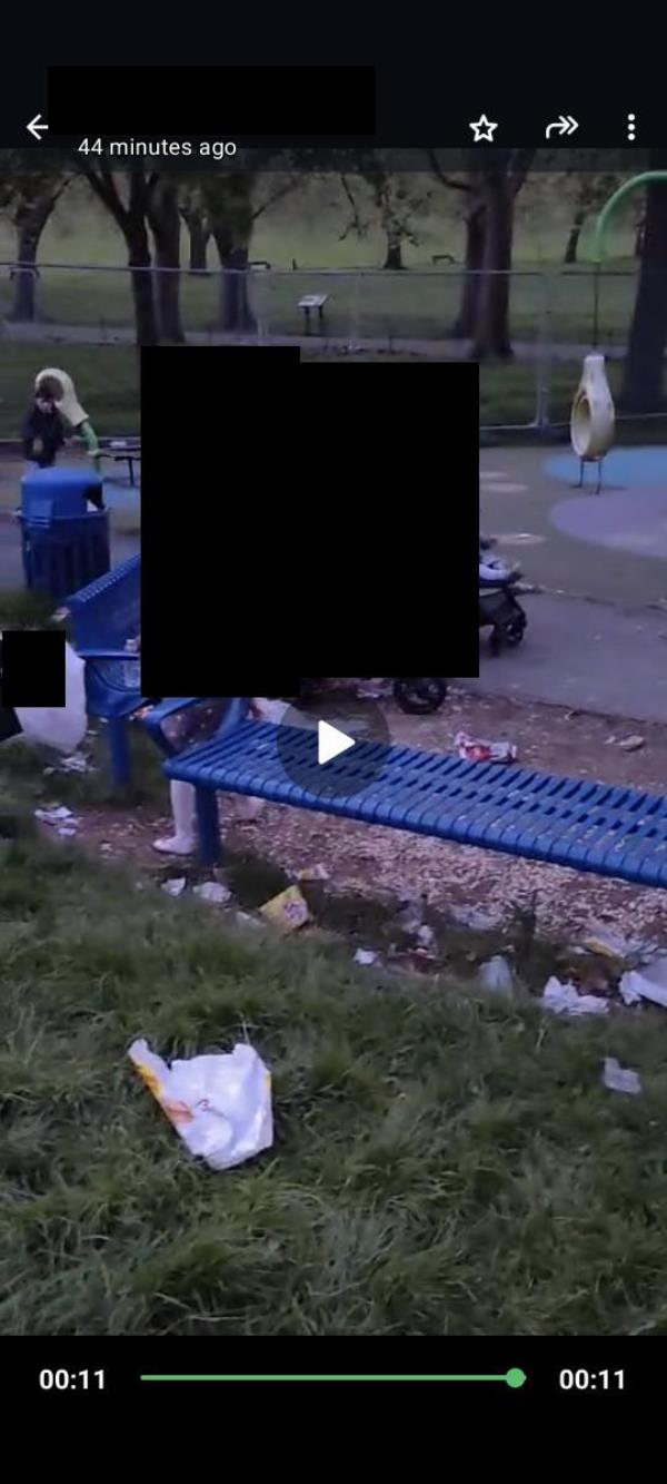 Same group of people who live on Fairfield street keep coming to park and leave so much litter in play area.  Every few days.  -57 Park Vale Road, Leicester, LE5 5BQ