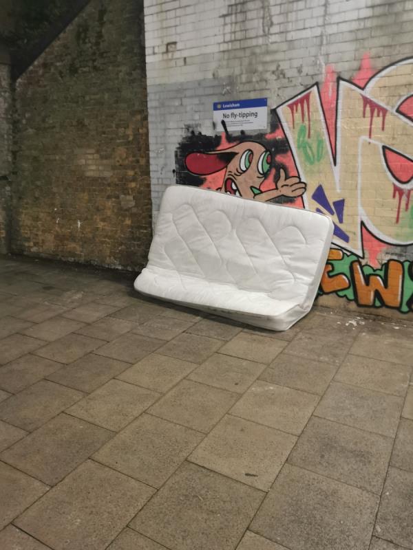Mattress under the bridge, daily fly tipping area-Bertrand Street, Ladywell, London