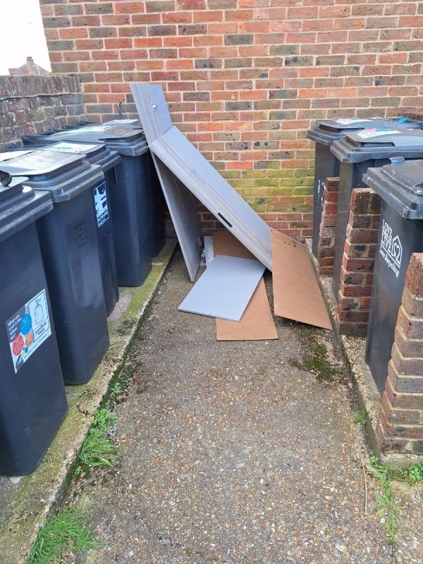Smashed up cabinet in the bin area.-Edinburgh Court, Central Avenue, Eastbourne, BN20 8PY