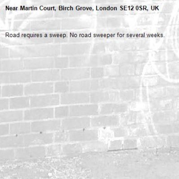 Road requires a sweep. No road sweeper for several weeks.-Martin Court, Birch Grove, London SE12 0SR, UK