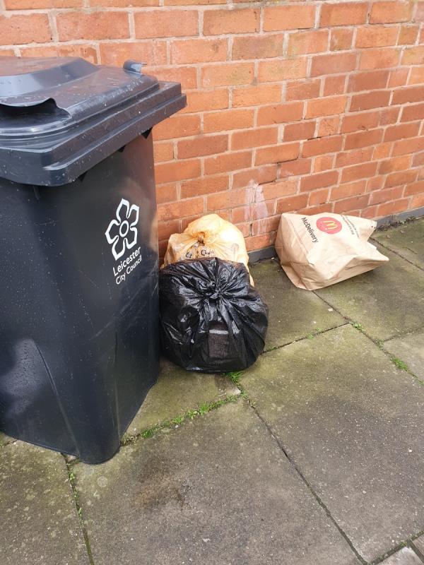 Rubbish bags dumped on the Glenfield Rd end of Henton Rd. Thank you. -7 Henton Road, Leicester, LE3 6AY