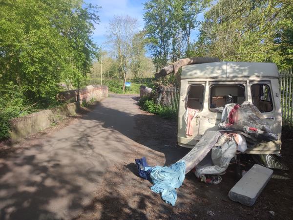 Dumped caravan a few days ok now being vandalised -Aylestone Meadows Access Road, Leicester
