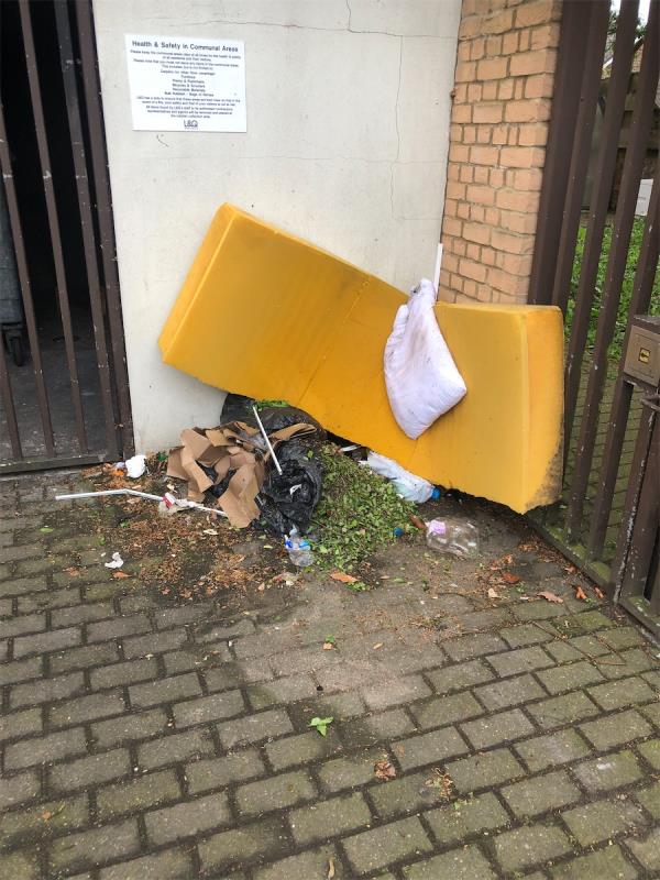 Please clear a foam mattress and garden waste-Randall Apartments, 104 Hither Green Lane, Hither Green, London, SE13 6QA