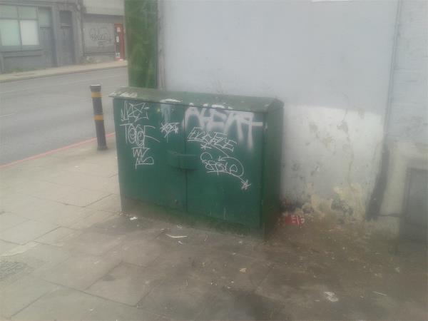 Remove graffiti from cable box at side of property-108 Blackheath Road, Greenwich, SE10 8DA