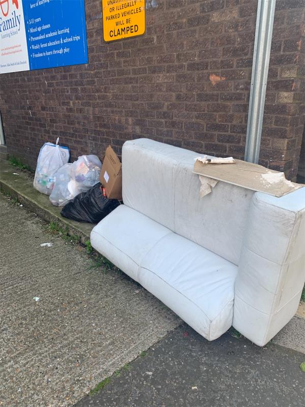Sofa and bags of rubbish -5 Rosenthal Road, London, SE6 2BX