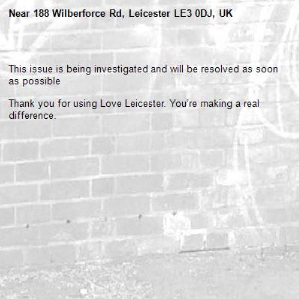
This issue is being investigated and will be resolved as soon as possible

Thank you for using Love Leicester. You’re making a real difference.

-188 Wilberforce Rd, Leicester LE3 0DJ, UK