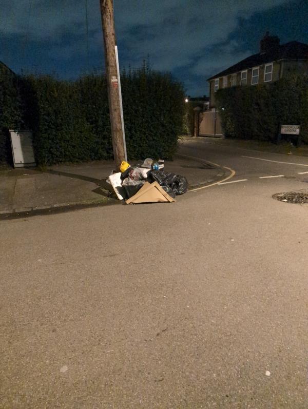 fly tipping of builders waste-18 Romborough Gardens, Hither Green, London, SE13 6NT