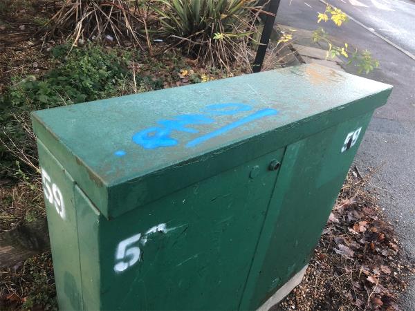 Junction of Northover. Remove graffiti from cable box-45 Whitefoot Terrace, Bromley, BR1 5SH