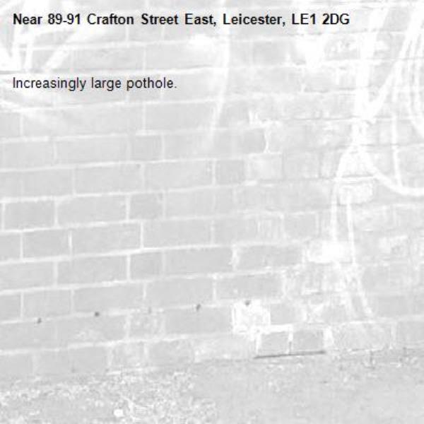 Increasingly large pothole.-89-91 Crafton Street East, Leicester, LE1 2DG