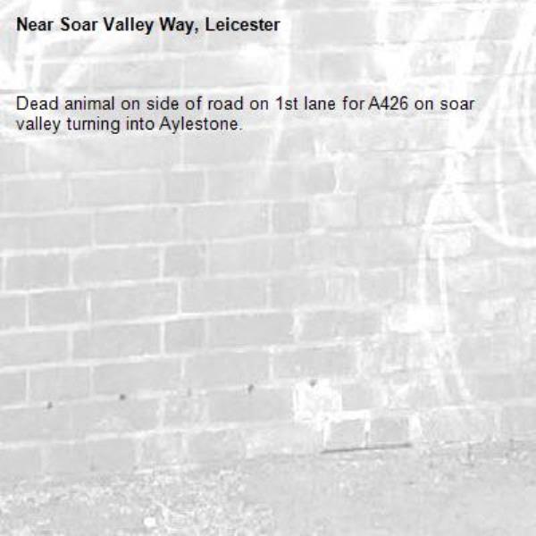 Dead animal on side of road on 1st lane for A426 on soar valley turning into Aylestone.-Soar Valley Way, Leicester