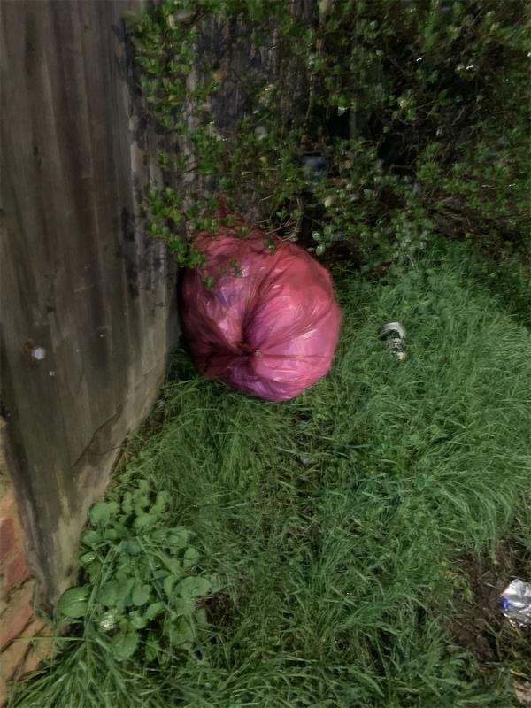Pink bag of rubbish by undertaker alley-644A, Downham Way, Bromley, BR1 5HN