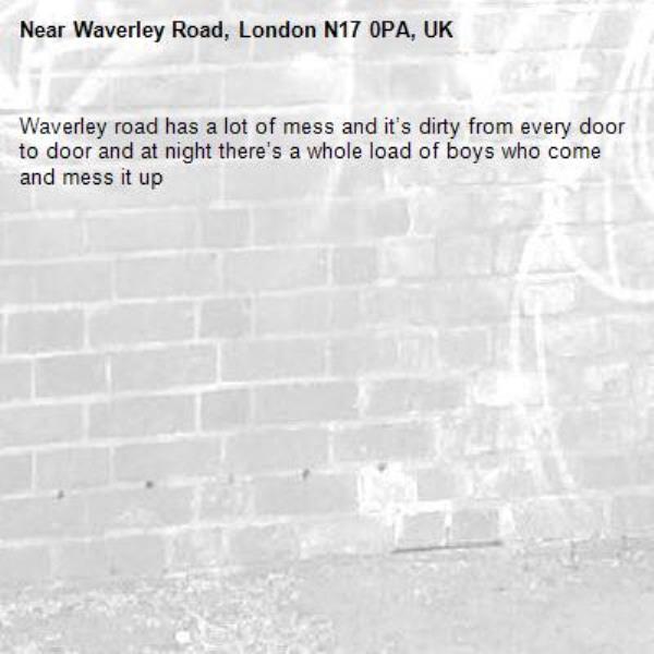 Waverley road has a lot of mess and it’s dirty from every door to door and at night there’s a whole load of boys who come and mess it up -Waverley Road, London N17 0PA, UK