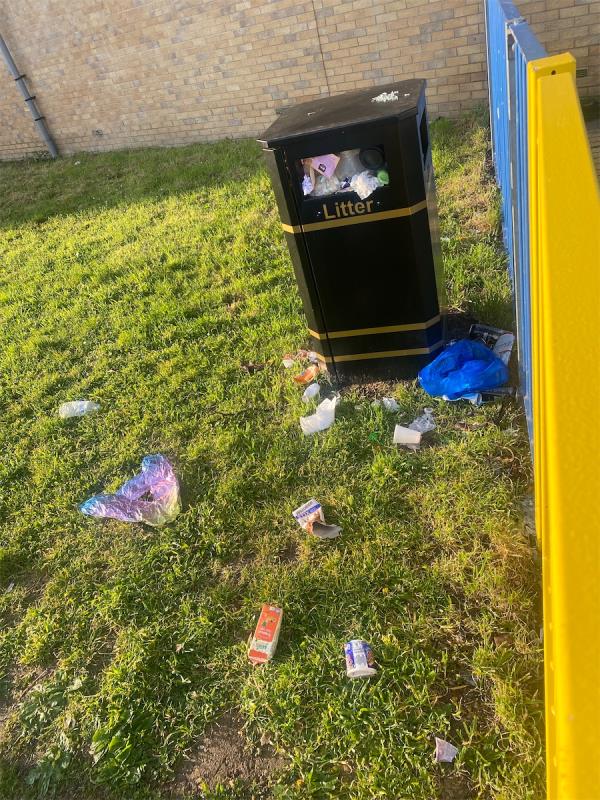 2nd time of being reported. All bins overflowing in park opposite Jack Cornwell Community Centre -94 Warrior Square, Manor Park, London, E12 5RT