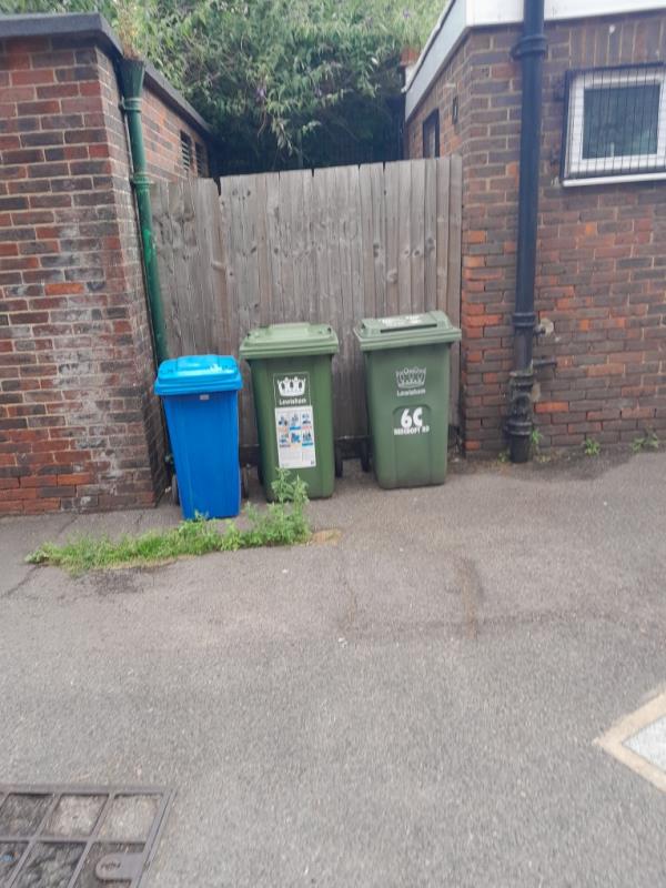 There are 3 abandoned bins located beside Turnham House. These need to be removed.-Turnham House Frendsbury Road, Brockley, SE4 2HQ
