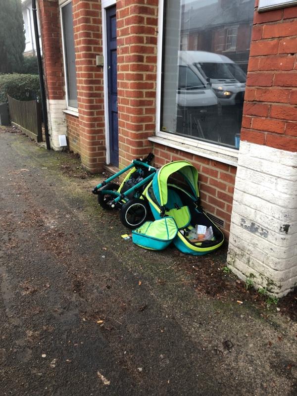 Fly tipping outside number 43 Queens Road Gu14 6jp-Pyramid House, 43 Queens Road, North Camp, GU14 6JP, England, United Kingdom