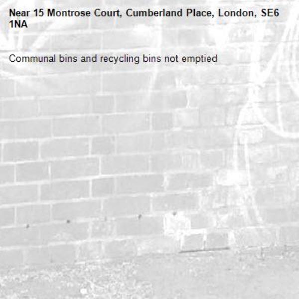 Communal bins and recycling bins not emptied -15 Montrose Court, Cumberland Place, London, SE6 1NA