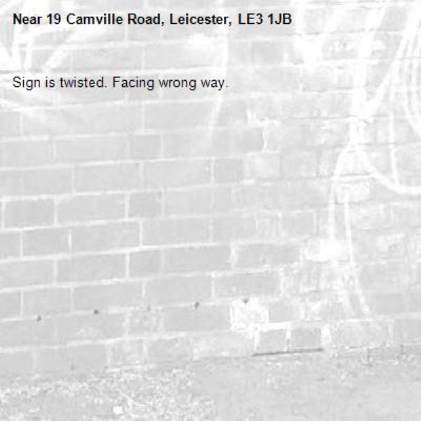Sign is twisted. Facing wrong way. -19 Camville Road, Leicester, LE3 1JB
