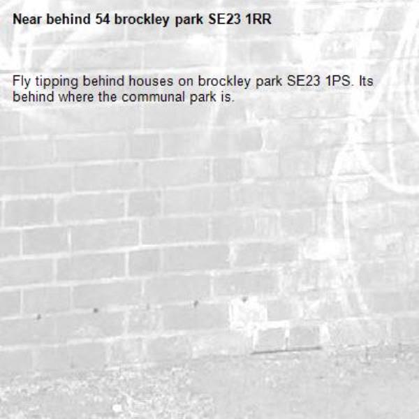 Fly tipping behind houses on brockley park SE23 1PS. Its behind where the communal park is.-behind 54 brockley park SE23 1RR