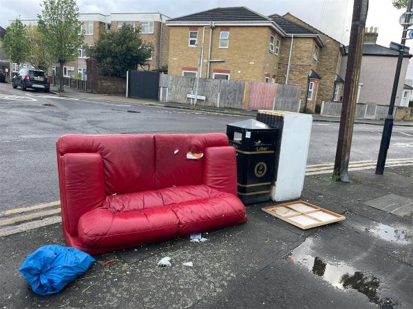 Fridge and sofa fly tipped -6 Cemetery Road, Forest Gate, London, E7 9DG