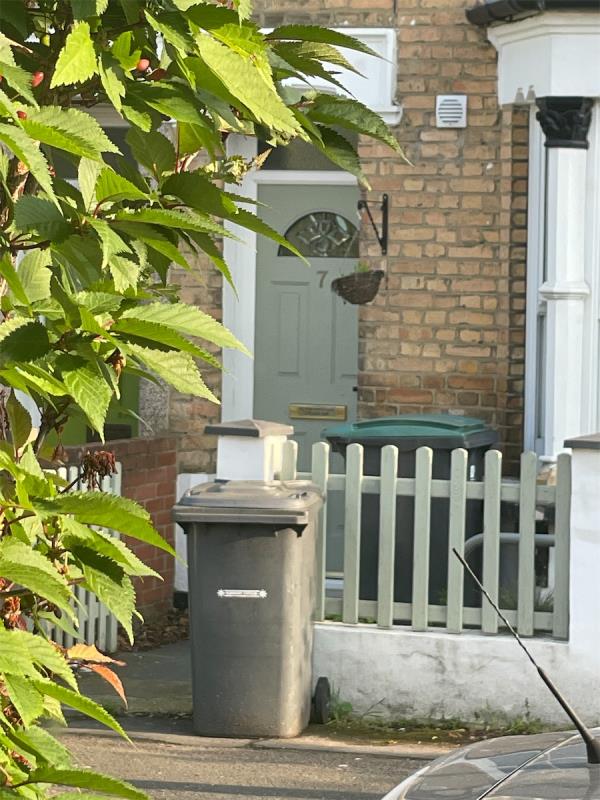 I have reported this many times before. I was told to report it again if nothing changed after 7 days. It has now been almost a month since you wrote back to me and still they are not putting their bin away and leave it on the pavement. 
You gave me the reference WK/000592991
Can something be done as they obviously do not care? -7 Elmar Road, Tottenham, London, N15 5DH