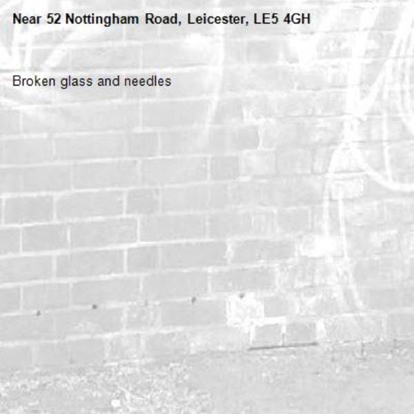Broken glass and needles -52 Nottingham Road, Leicester, LE5 4GH
