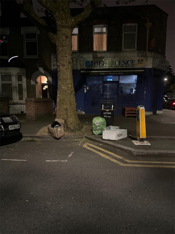 Rubbish bag-Thiriza Off Licence, 142 New City Road, Plaistow, London, E13 9PY