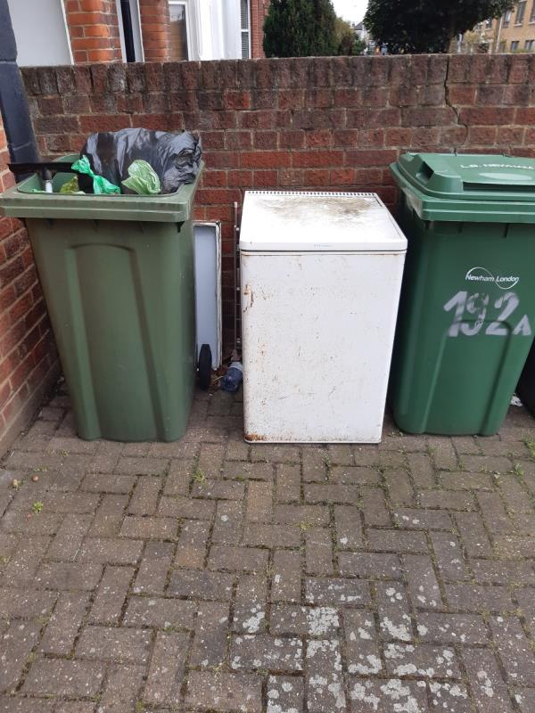 Fly tipped Undercounter Fridge, Fridge top and a metal clothes airer O/S 192 Dames Road E7-Wanstead Flats