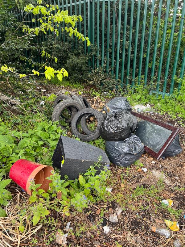 Flytipping tyres household rubbish-134 Hampton Road, Forest Gate, London, E7 0NT