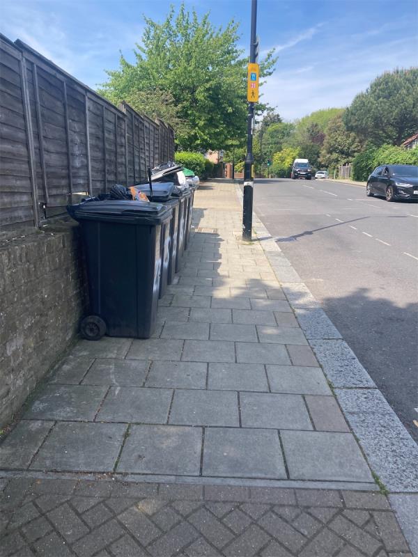 23-27 Ravensbourne Park. Issue with overflowing bins with no lids so easy access for vermin. Also bins not taken off street after collection day. -31A, Ravensbourne Park, London, SE6 4XY