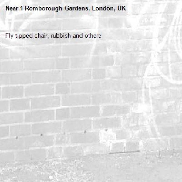 Fly tipped chair, rubbish and othere-1 Romborough Gardens, London, UK
