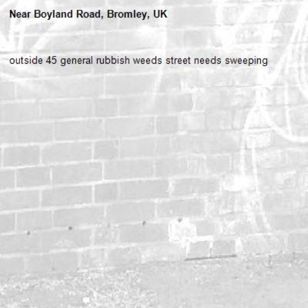 outside 45 general rubbish weeds street needs sweeping-Boyland Road, Bromley, UK
