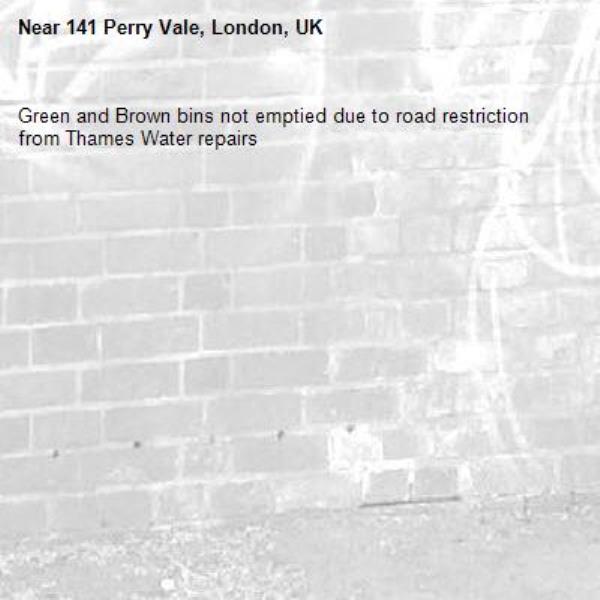 Green and Brown bins not emptied due to road restriction from Thames Water repairs-141 Perry Vale, London, UK
