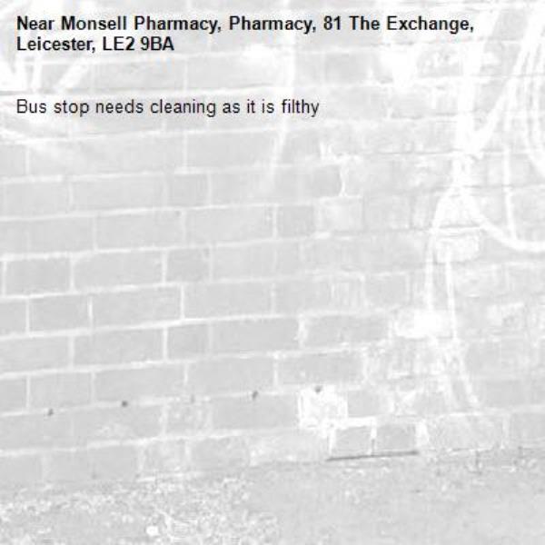 Bus stop needs cleaning as it is filthy-Monsell Pharmacy, Pharmacy, 81 The Exchange, Leicester, LE2 9BA