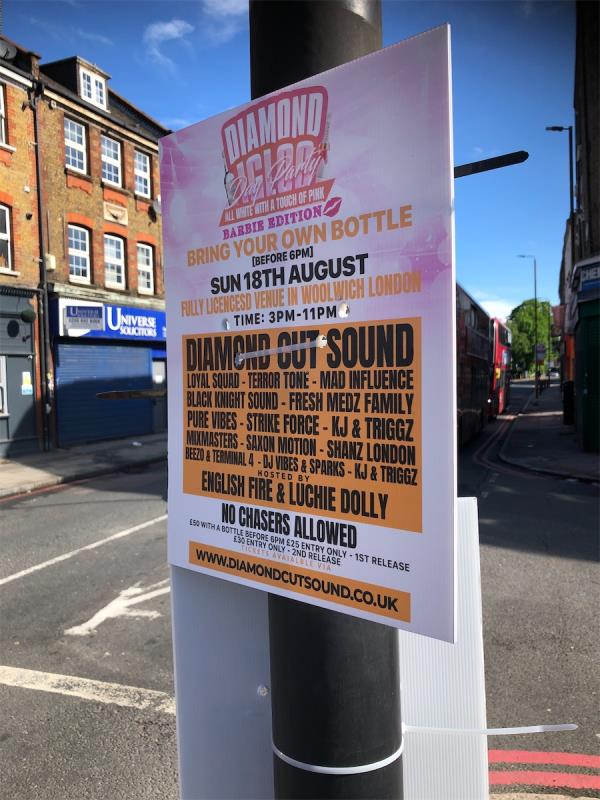 Junction of Greenwich South Street and. Remove flypostering from traffic lights-Taksim Meze Bbq Grill, 7 Blackheath Hill, Greenwich, SE10 8PB
