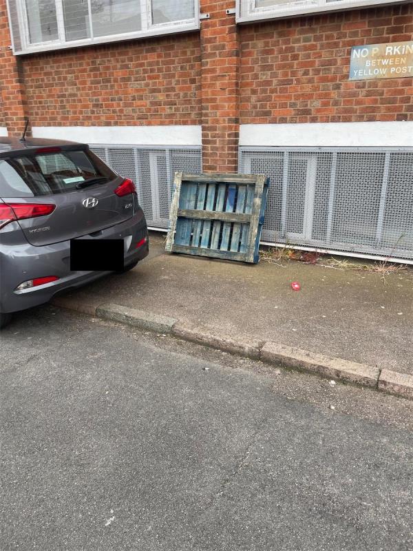 Fly tipped pallet 
Left bardolph street EAST -Play Space