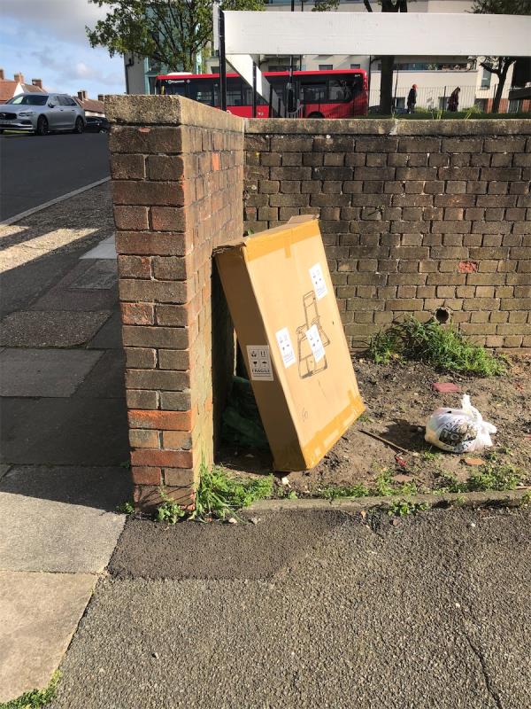 Service Road. Please clear a cardboard box-251 Southend Lane, Bellingham, London, SE6 3RS