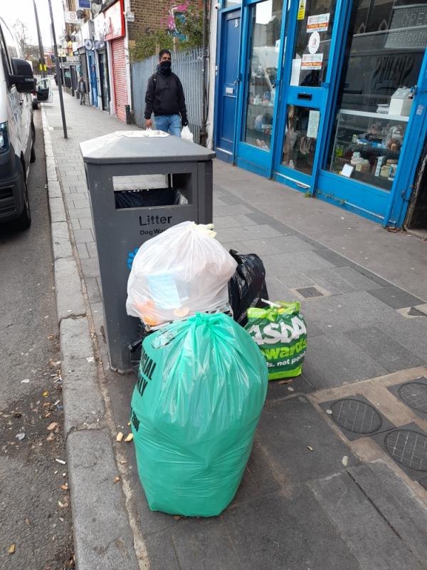 Bin bags and litter at this location -Thai Pie, Ground Floor, 200 The Grove, Stratford, London, E15 1NS