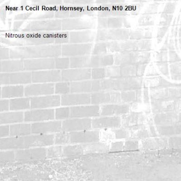 Nitrous oxide canisters -1 Cecil Road, Hornsey, London, N10 2BU